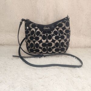 2011 Coach Ashley Signature Sateen Small Crossbody Purse - Black/Grey -